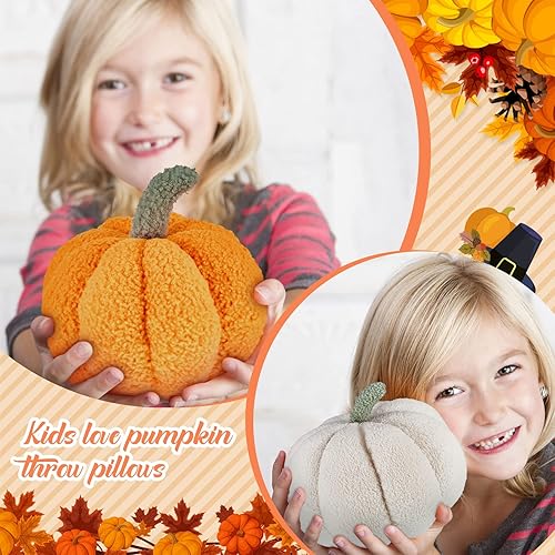 Miniatura 10 de Calabaza de peluche de Halloween en forma 3D decorativa de Acción de Gracias almohada suave y linda, 11 pulgadas, 7 pulgadas (blanco, 3 piezas)
