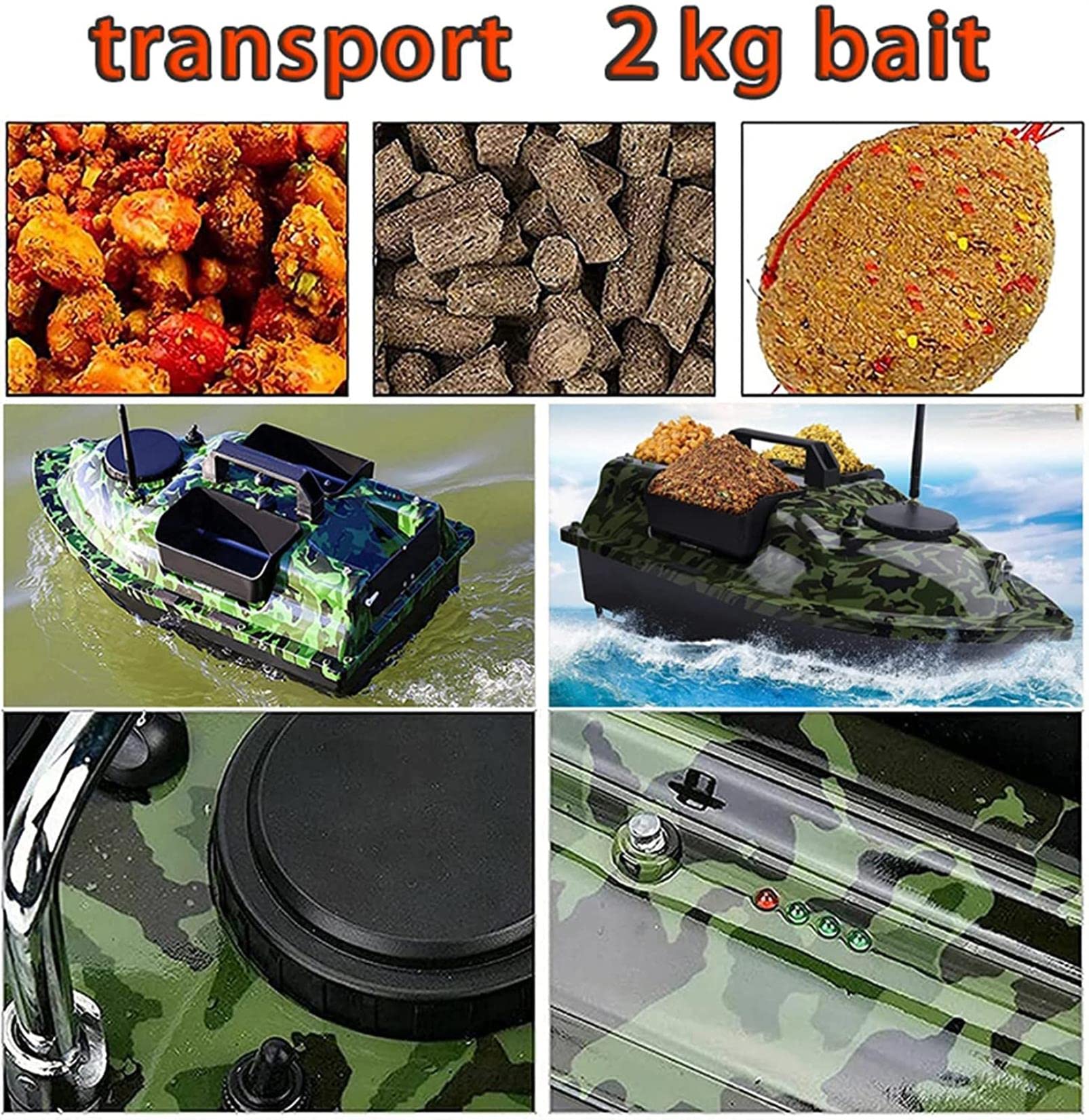 barco de Pesca Inteligente con Posicionamiento GPS, cebador carpfishing con 3 contenedores de Cebo y luz Nocturna, adecuado para la Pesca Nocturna