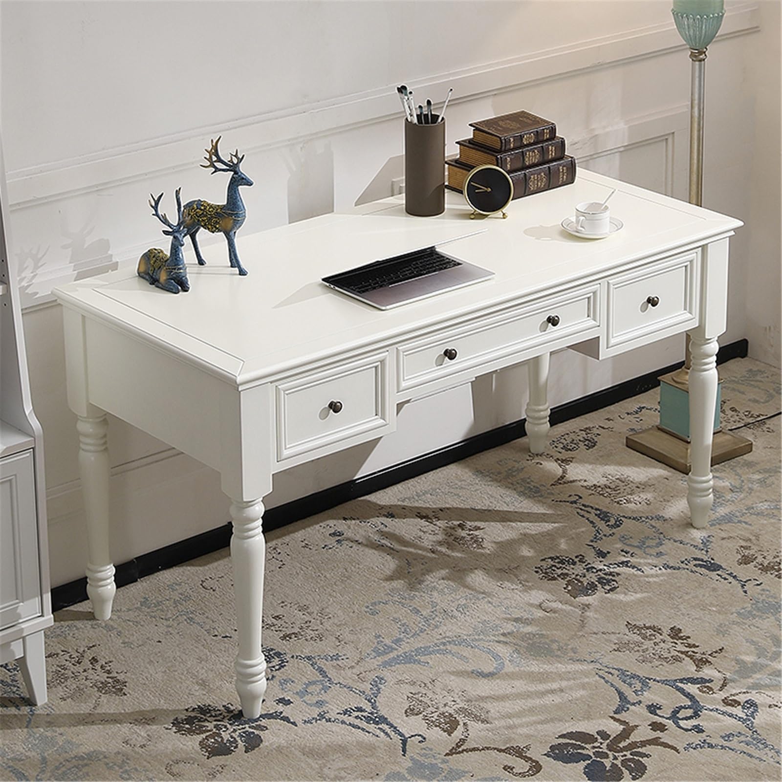 Acrittura Scrivania direzionale avorio da 55" con 3 cassetti, legno