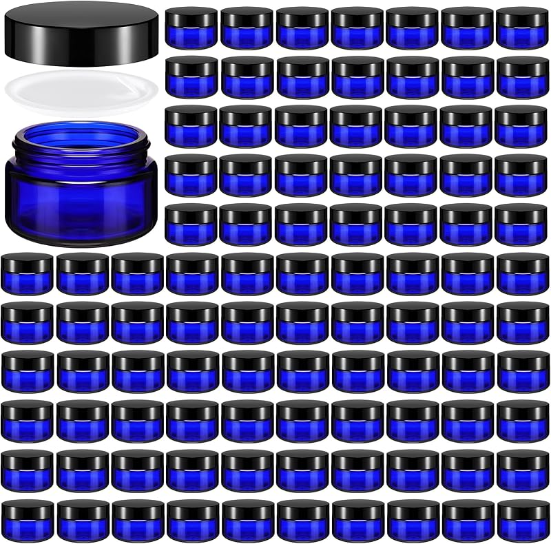 Domensi 100 frascos de vidro de 30 mL com tampa, azul-cobalto e preta