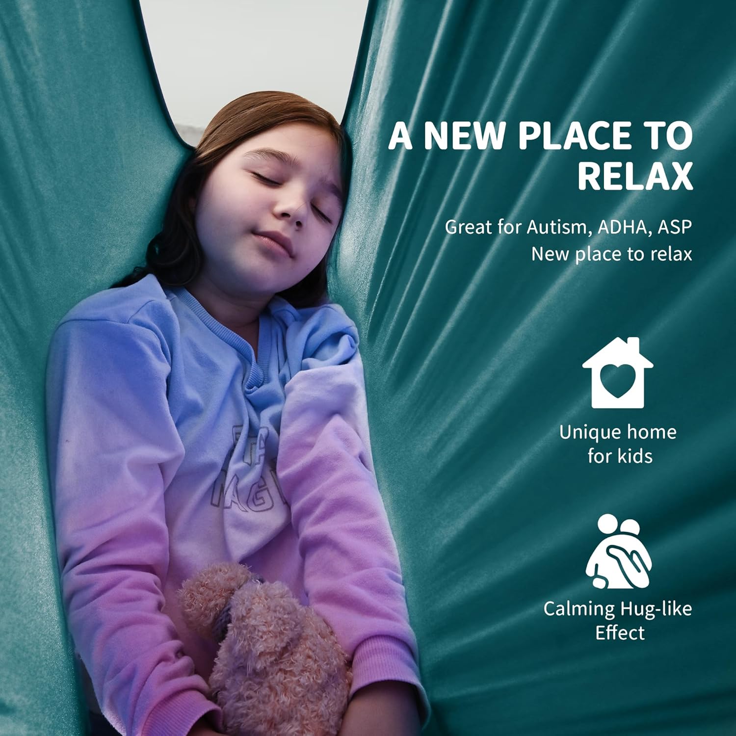 OUTREE Sensory Swing for Kids with 360° Swivel Hanger, Indoor Therapy Swing Great for Autism, ADHD, Sensory Processing Disorder, and Autistic Children (Dark Teal‌)