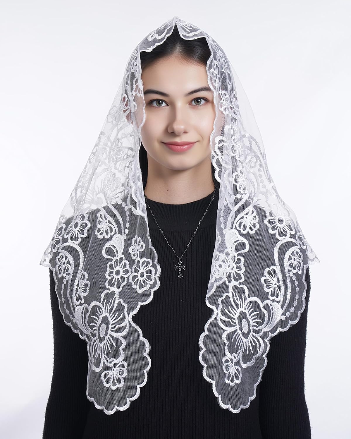 Bozidol 2 Pack Veils for Church Catholic, Virgin and Child Lace Mantilla Chapel Veil, Latin Mass Head Coverings for Women
