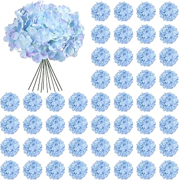 Auihiay 64Pcs Artificial Hydrangea Flowers, Blue Purple Silk Flowers