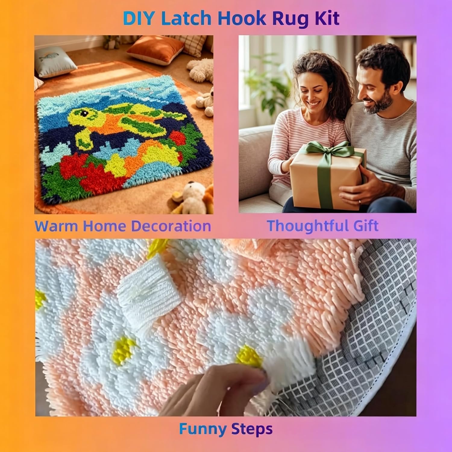 Latch Hook Rug Kit Amish Horse and Buggy with Pre-Printed Mat Cover DIY Cushion Crochet Yarn Hooking Craft Set for Floor Decor 52x38cm
