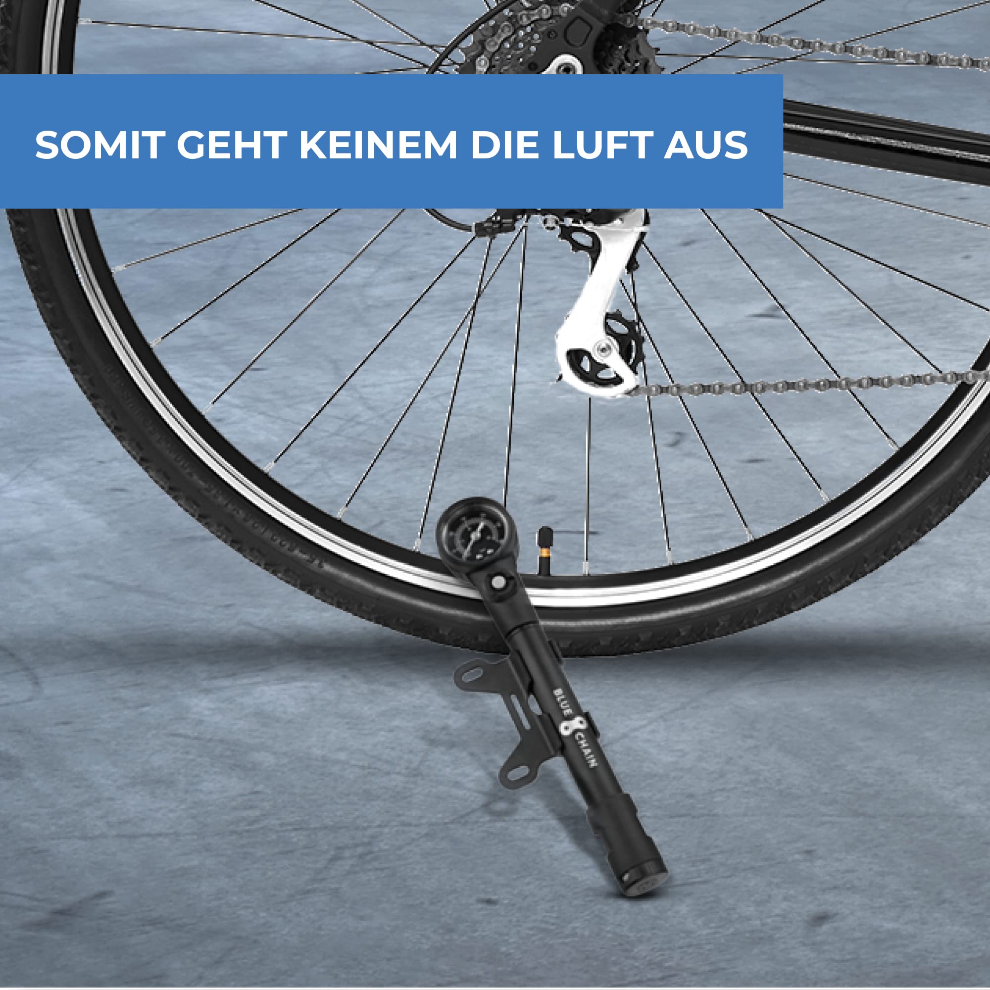 BLUECHAIN® High Volume & High Pressure Dämpferpumpe 20 bar (300 psi) / Handliche Fahrradpumpe mit Manometer/Fahrrad Luftpumpe klein für Federgabeln, Dämpfer & Reifen