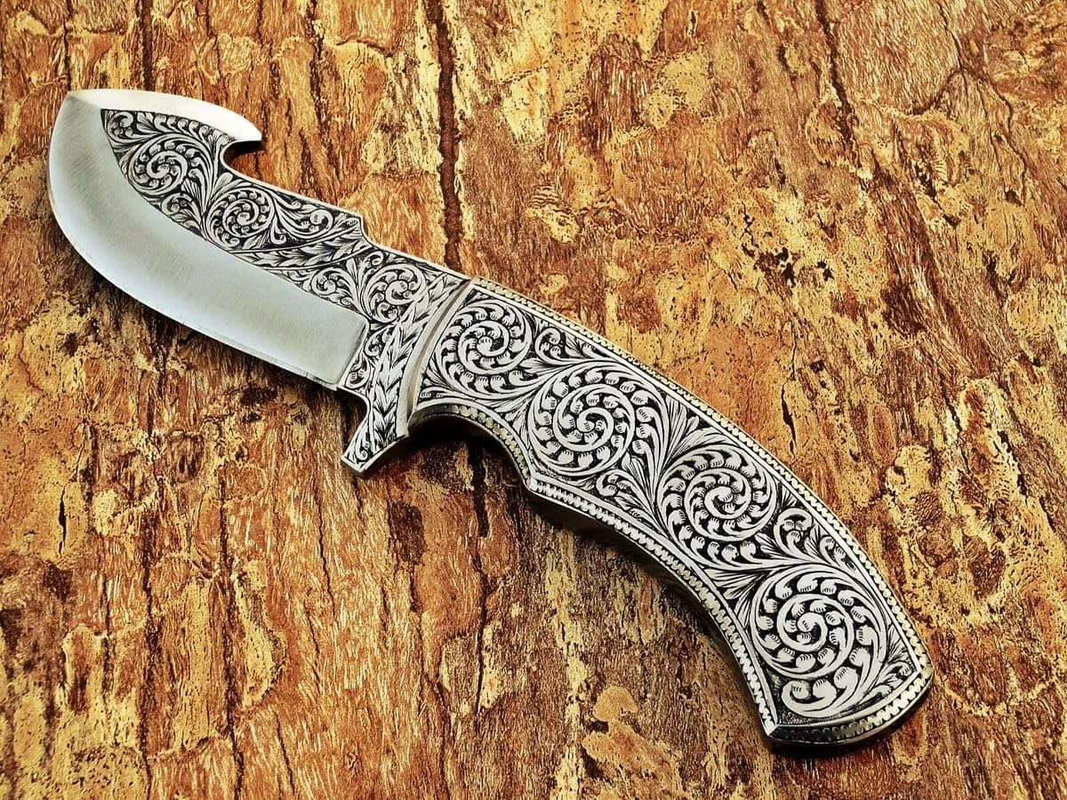 CUSTOM HANDMADE ARTWORK SURVIVAL CAMP CHISEL ENGRAVED HUNTING BOOT KNIFE, LEATHER SHEATH, BEST GIFT USA