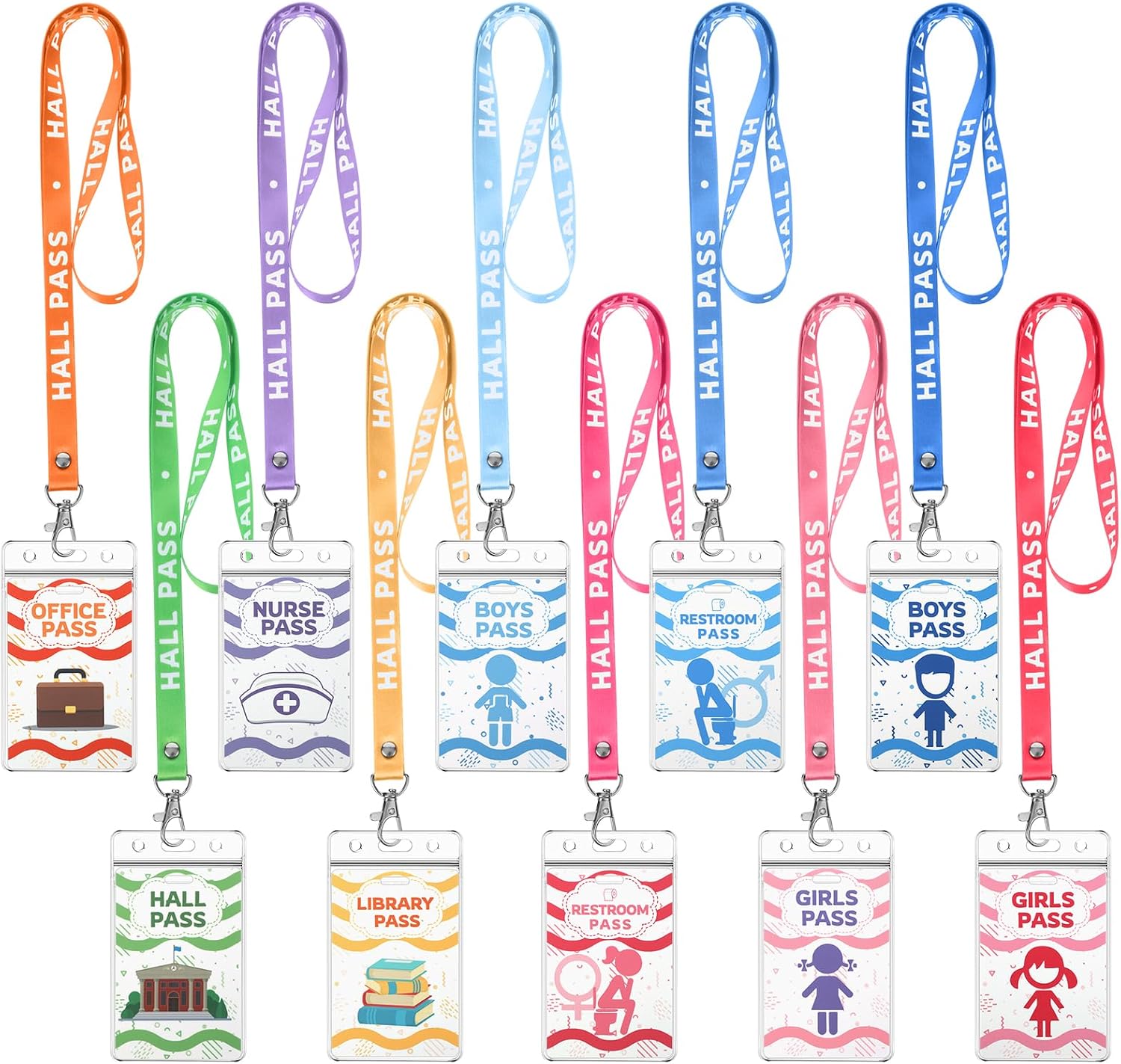 BESARME 10 Set Hall Passes for Classrooms Hall Pass Lanyards Colorful Unbreakable School Passes for Hall Restroom Library Nurse Boy Girl Office School Classroom Supplies