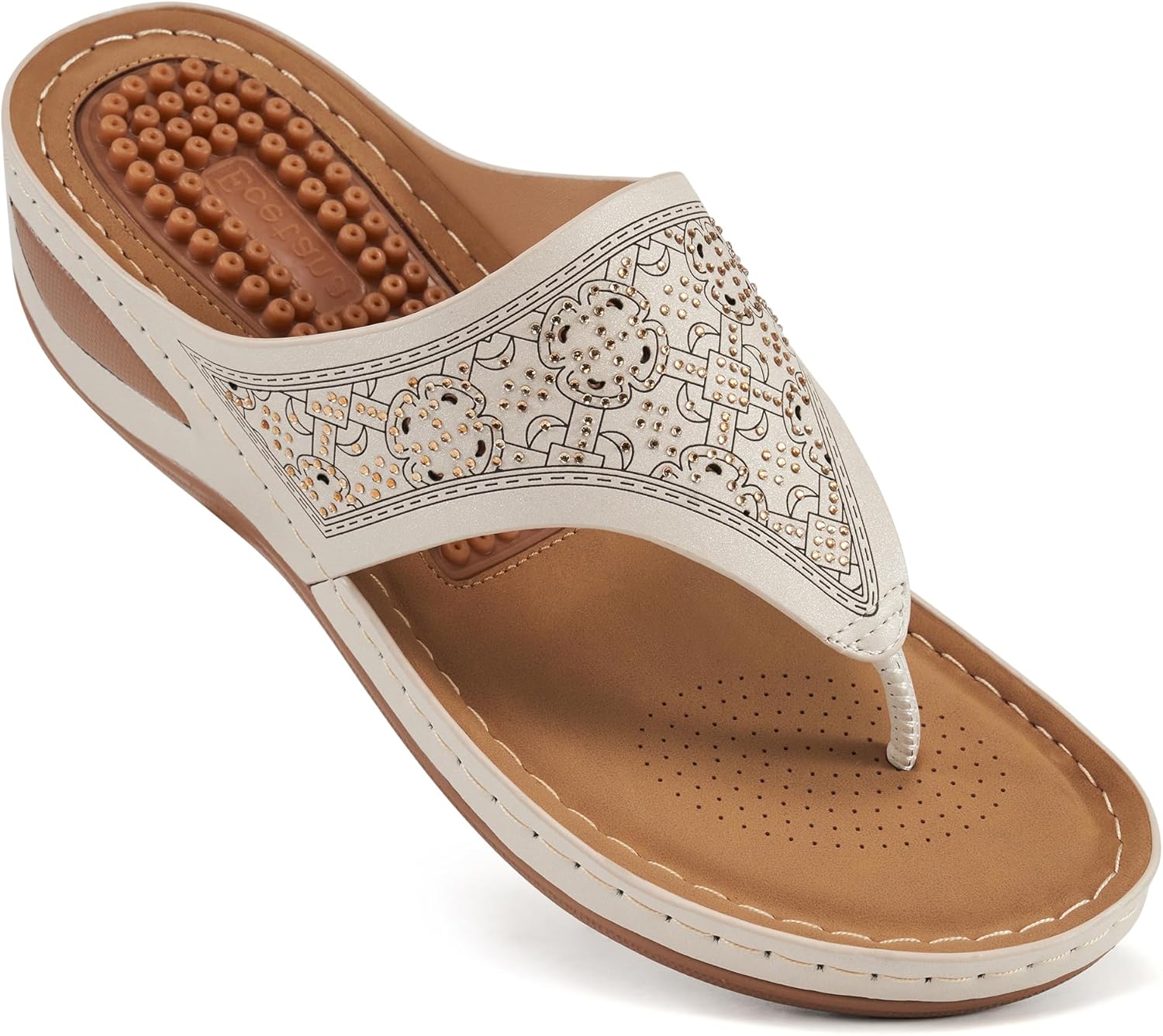 Ecetana Womens Dressy Wedge Sandals: Comfortable Summer Flip Flops Massaging Footbed Platform Thong Sandals for Casual Walking