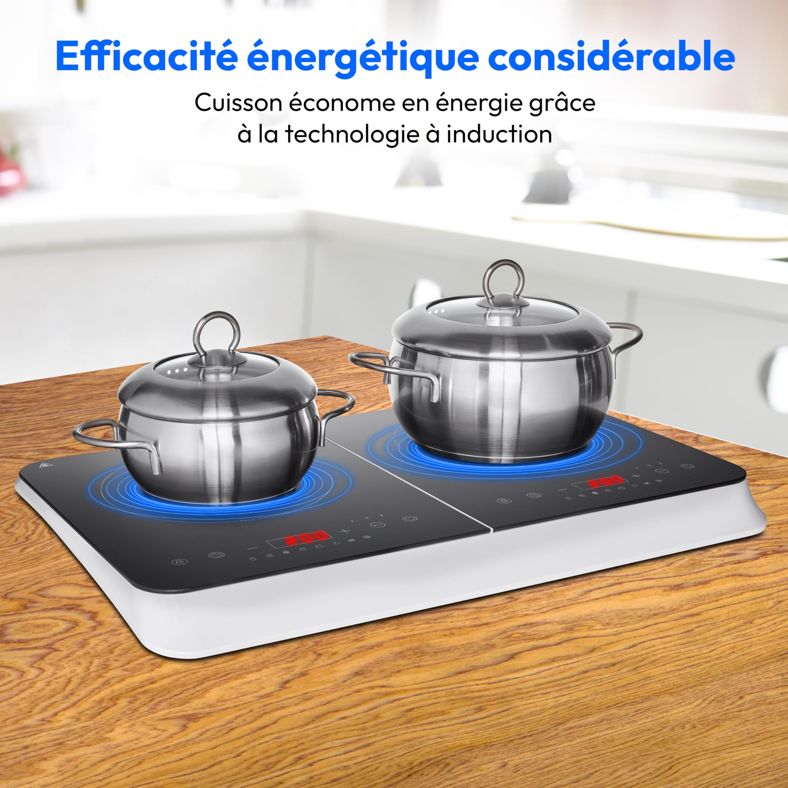 MEDION Plaque induction à 2 foyers 3500 Watt, plaque 2 feux avec 10 niveaux de température, plaque de cuisson double avec écran LED, MD18493, noir
