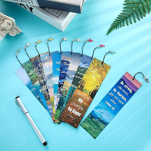 Miniatura 6 de 20 marcadores de páginas motivacionales con versículos bíblicos motivacionales y positivos con colgantes de cruz para suministros de iglesia,