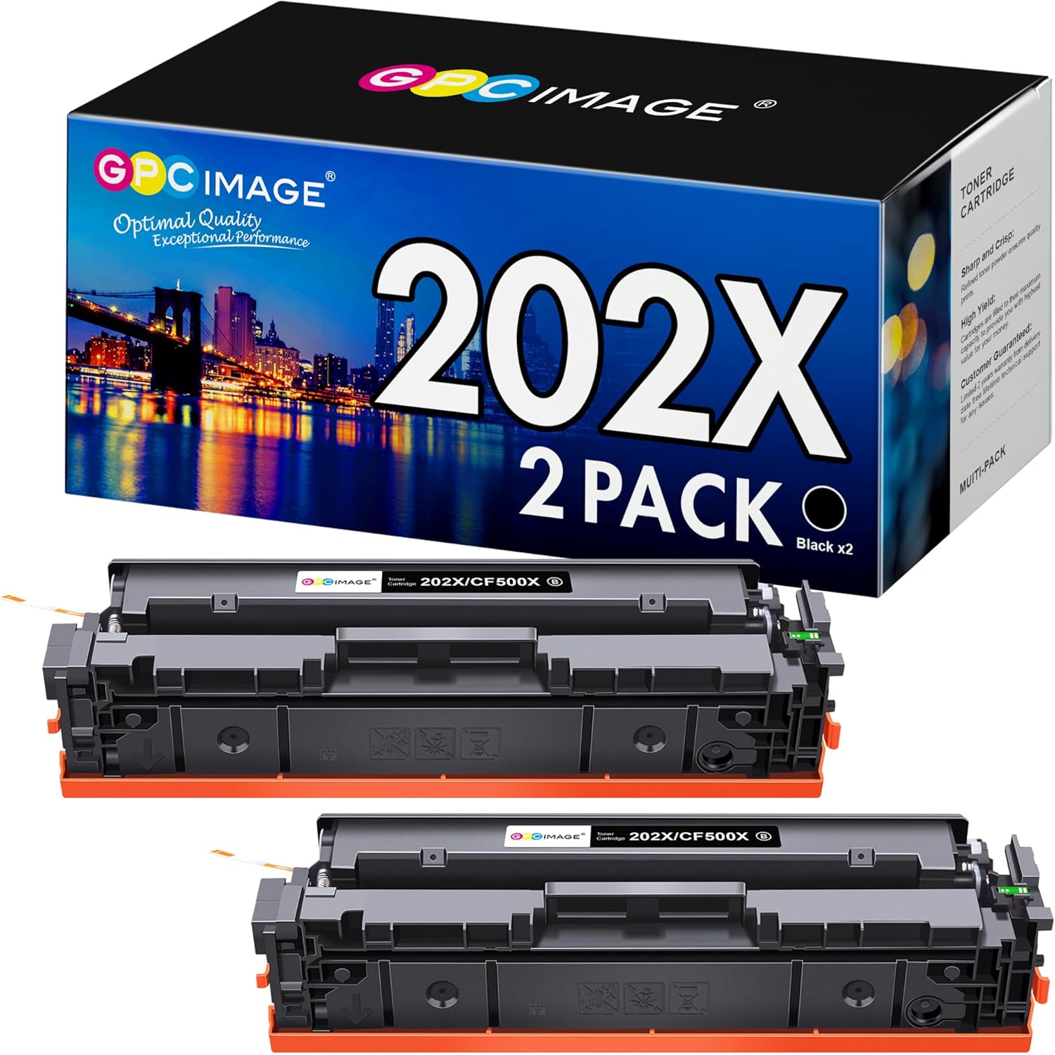 GPC Image Compatible Toner Cartridge Replacement for HP 202X 202A CF500X CF500A Compatible with Laserjet Pro MFP M281fdw M254dw M281cdw M281 M281dw Printer Tray(2 Pack ，Black)