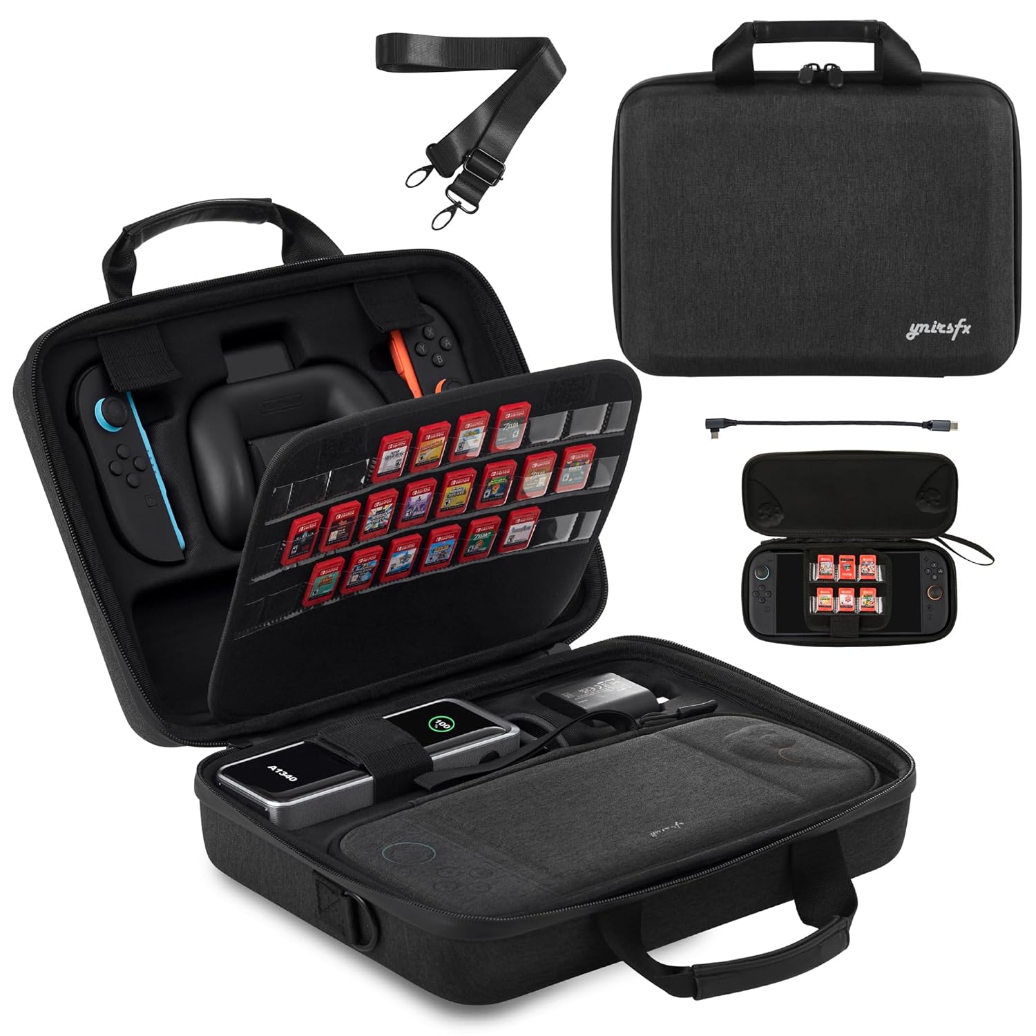 Switch 2 case - 2-in-1 Detachable Travel Bag for Nintendo Switch 2 with Dedicated Slot for Anker 737 Power Bank, Hard Shell Carrying Case with Shoulder Strap, PD Cable & Transparent Game Storage