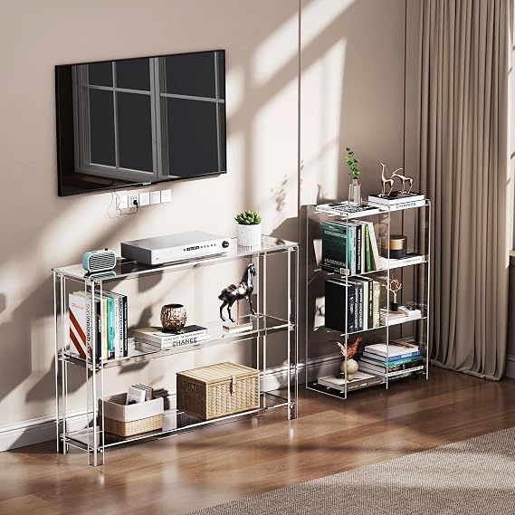 Acrylic Console Table, 3 Tier Entryway Table with Storage Shelves (Clear)