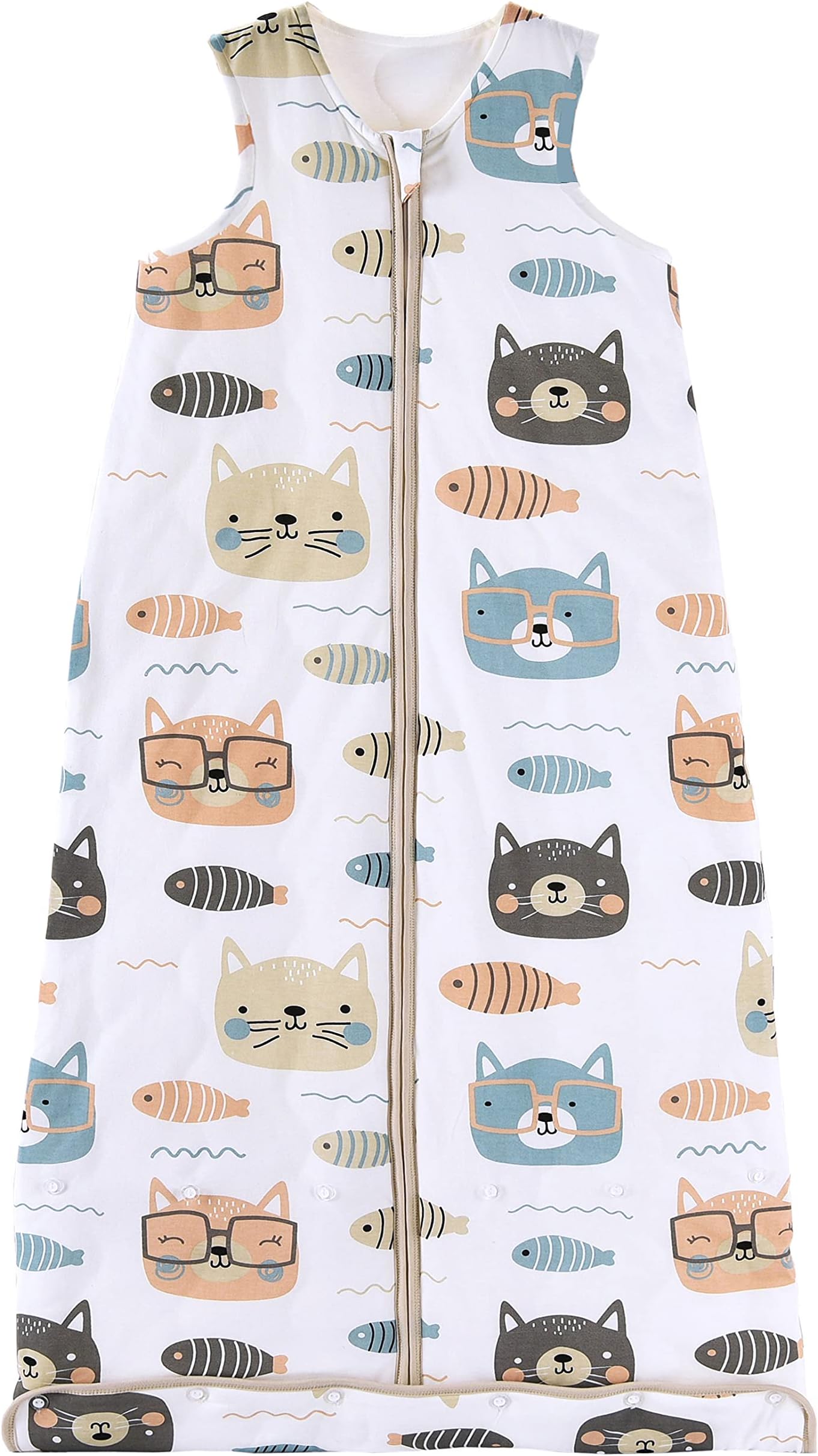 Chilsuessy Toddler Sleeping Bag 2.5 tog Baby sleeping bag, Adjustable length, Nursery Bedding Kids Wearable Blanket Cotton Sleeping Sack for Infant Boys Girls, Cat and fish, 110cm/3-4 Years