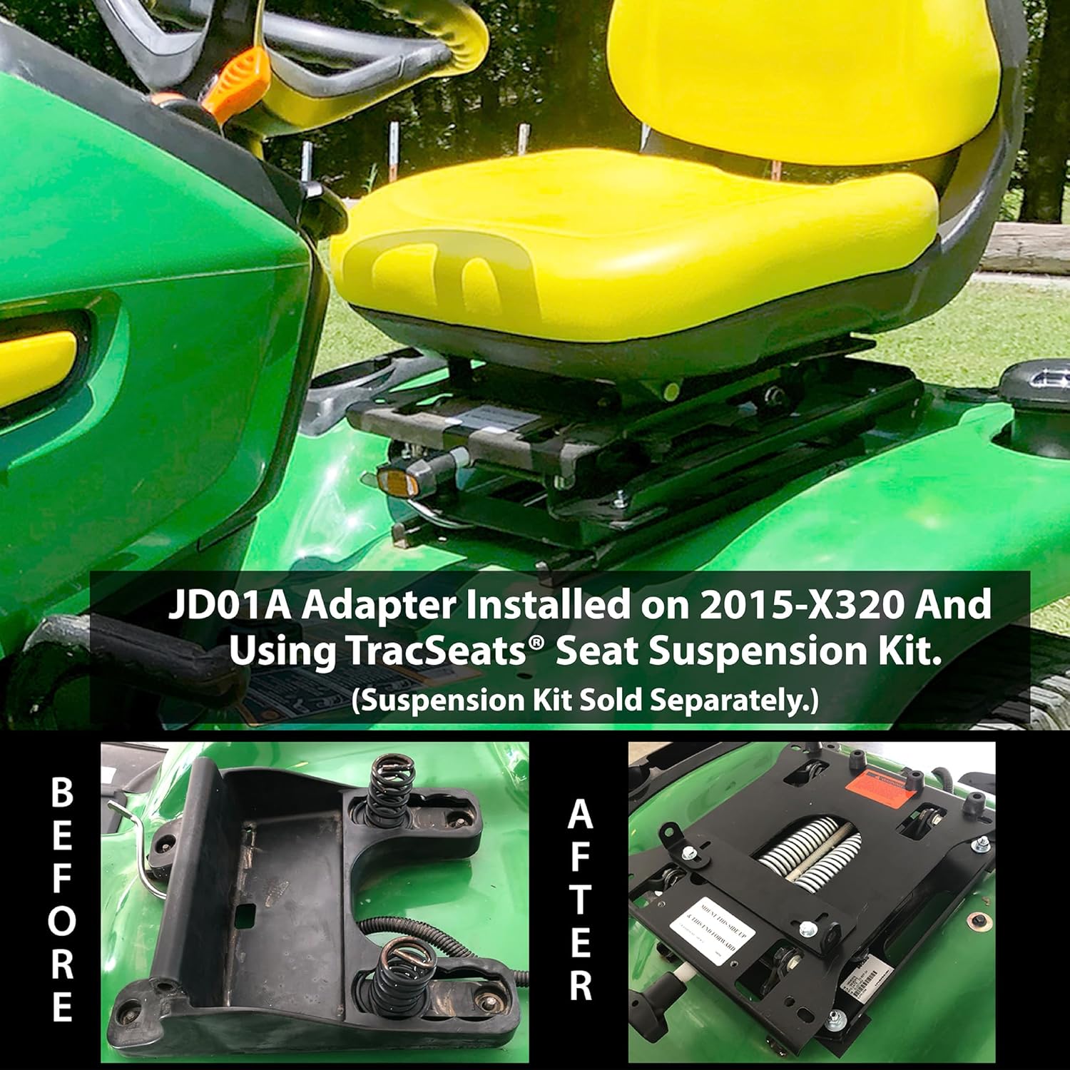 JD01A Seat Suspension Adapter Compatible with John Deere X300 & X500 Select Series | Retains Factory Slide Rails & Pivot Seat | Easy Install | USA Steel