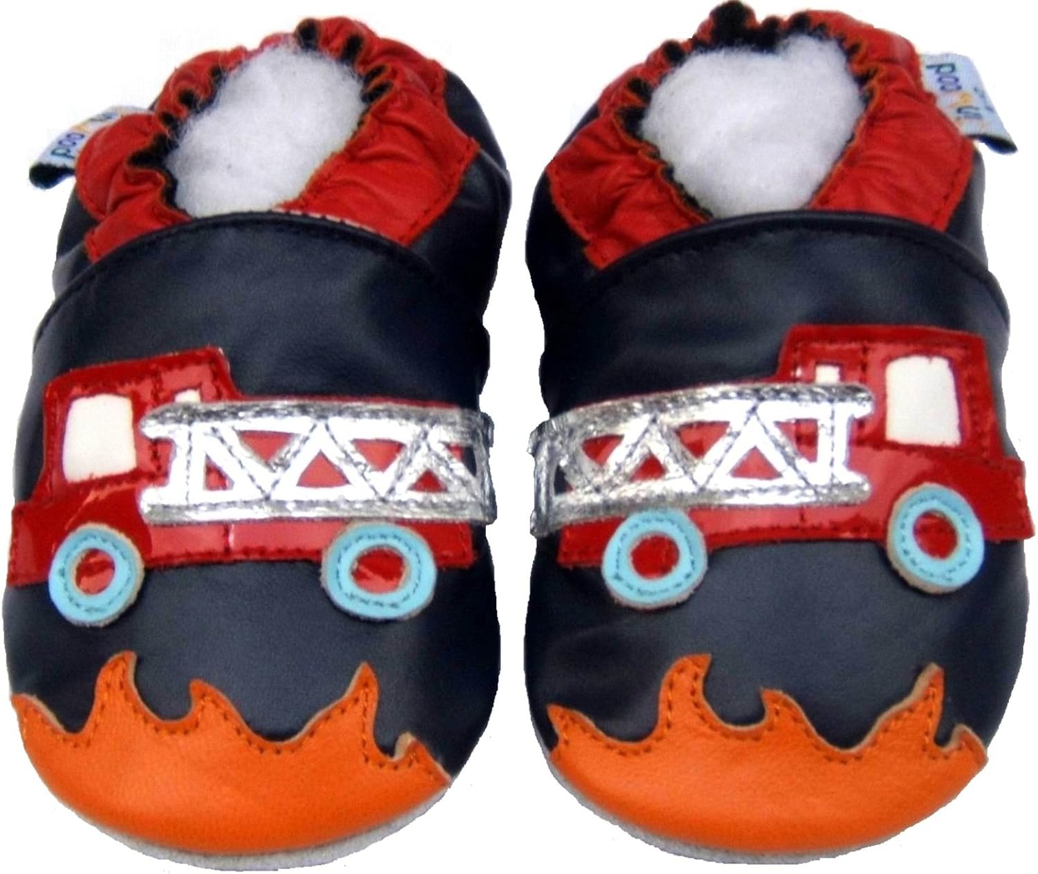 Jinwood soft sole leather baby shoes boy girl infant children kid toddler boy first walk gift firetruck navy 0-3Y