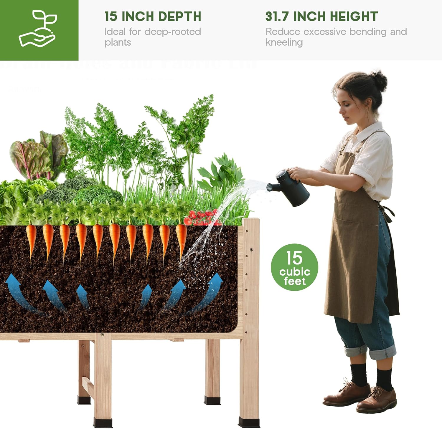 SPECRAFT 7x2 Ft Wooden Raised Garden Bed with Legs - 15 Inch Deepth Elevated Planter Box for Deep-Rooted Plants, Ideal for Patio, Easy Assembly