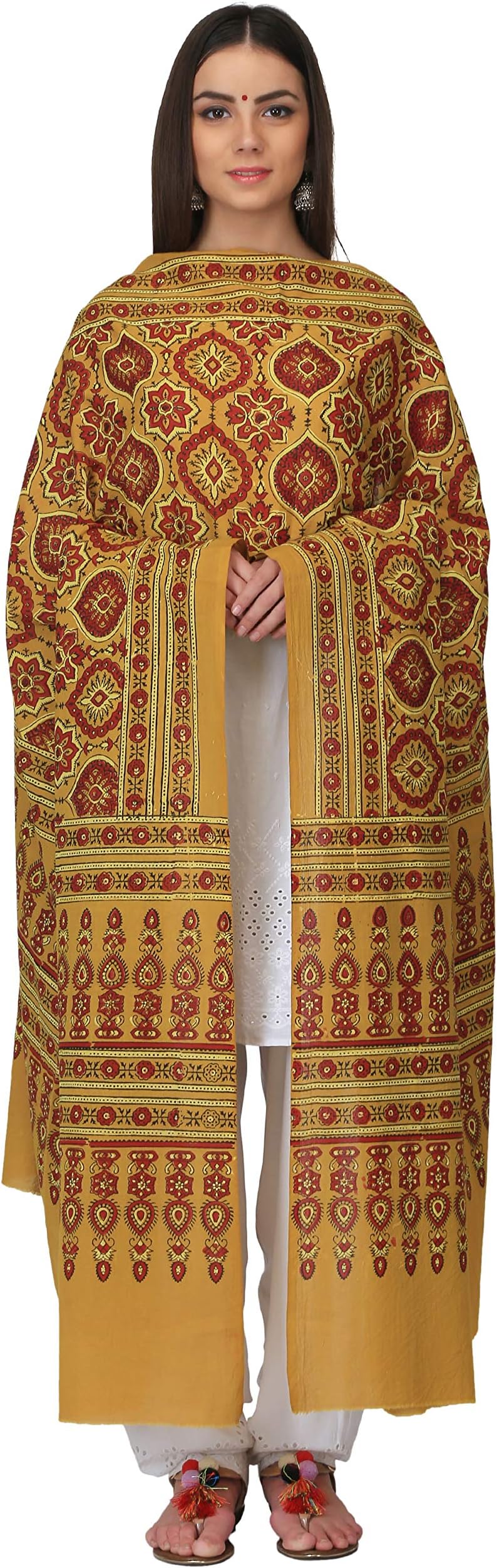 THE WEAVE TRAVELLER Handloom Hand Block Printed Ajrakh Cotton Dupatta for Women and Girls
