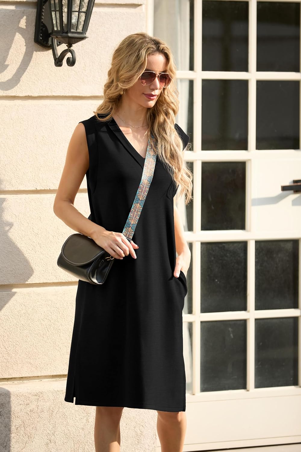 GRECERELLE 2026 Women Summer Inside-Out V-Neck Casual Loose Split Wrinkle-Free Midi Dress with Pockets - Image 5