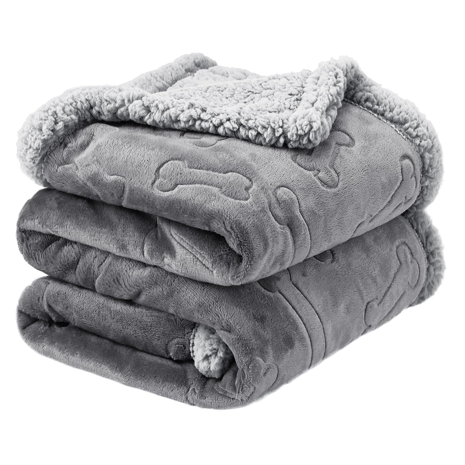 PETTOM Wodoszczelny koc dla psa, puszysty z polaru Sherpa, nadaje się do prania, dwustronny koc dla zwierząt domowych, na sofę, 127 x 100 cm, szary