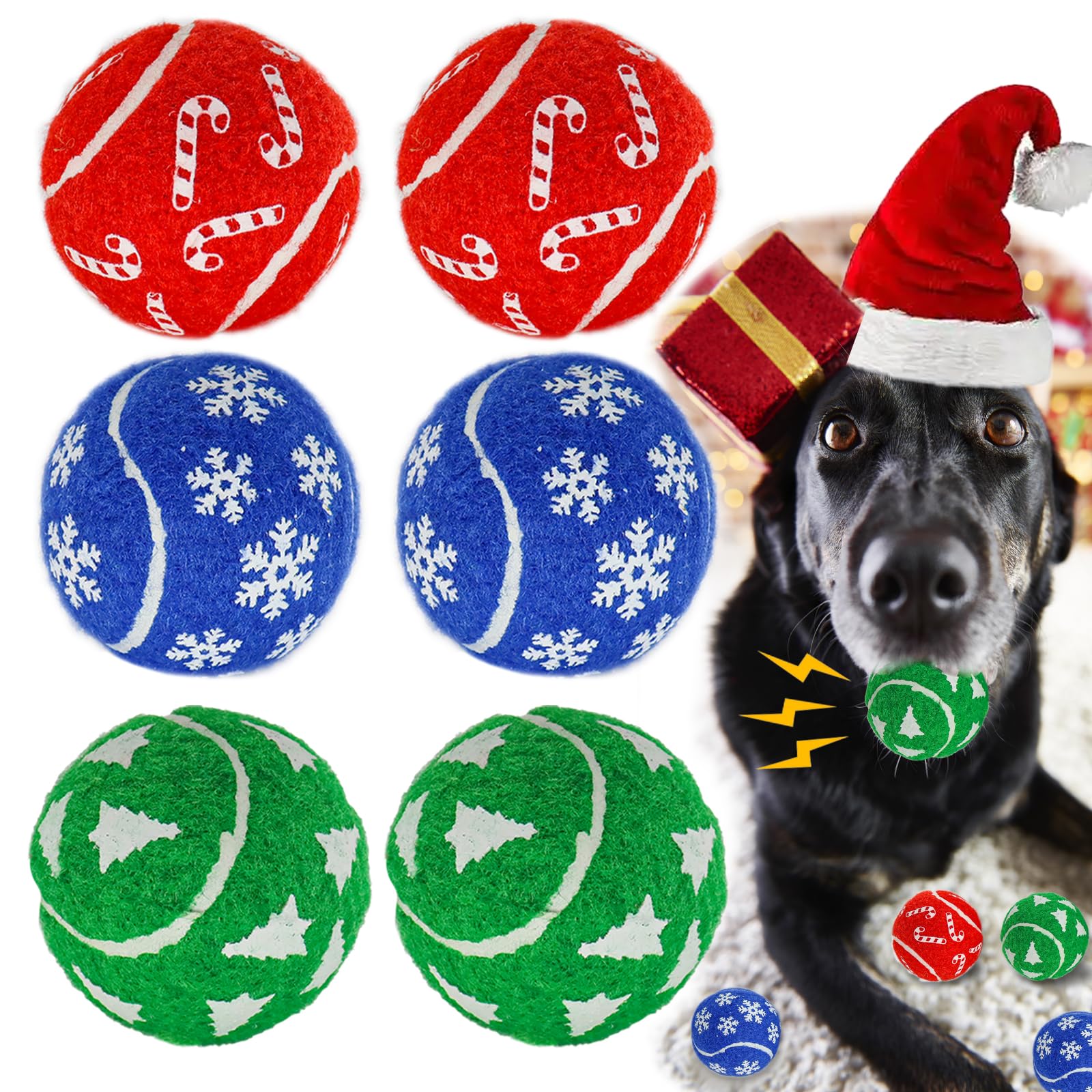 Christmas Dog Balls Toys 6 Pack 2 5 Squeaky Tennis Balls for Dogs Idea Gift for Puppy Birthday