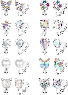 THUNARAZ 10 Pairs Clip on Earrings for Women Girls Butterfly Flower Pearl CZ Clip