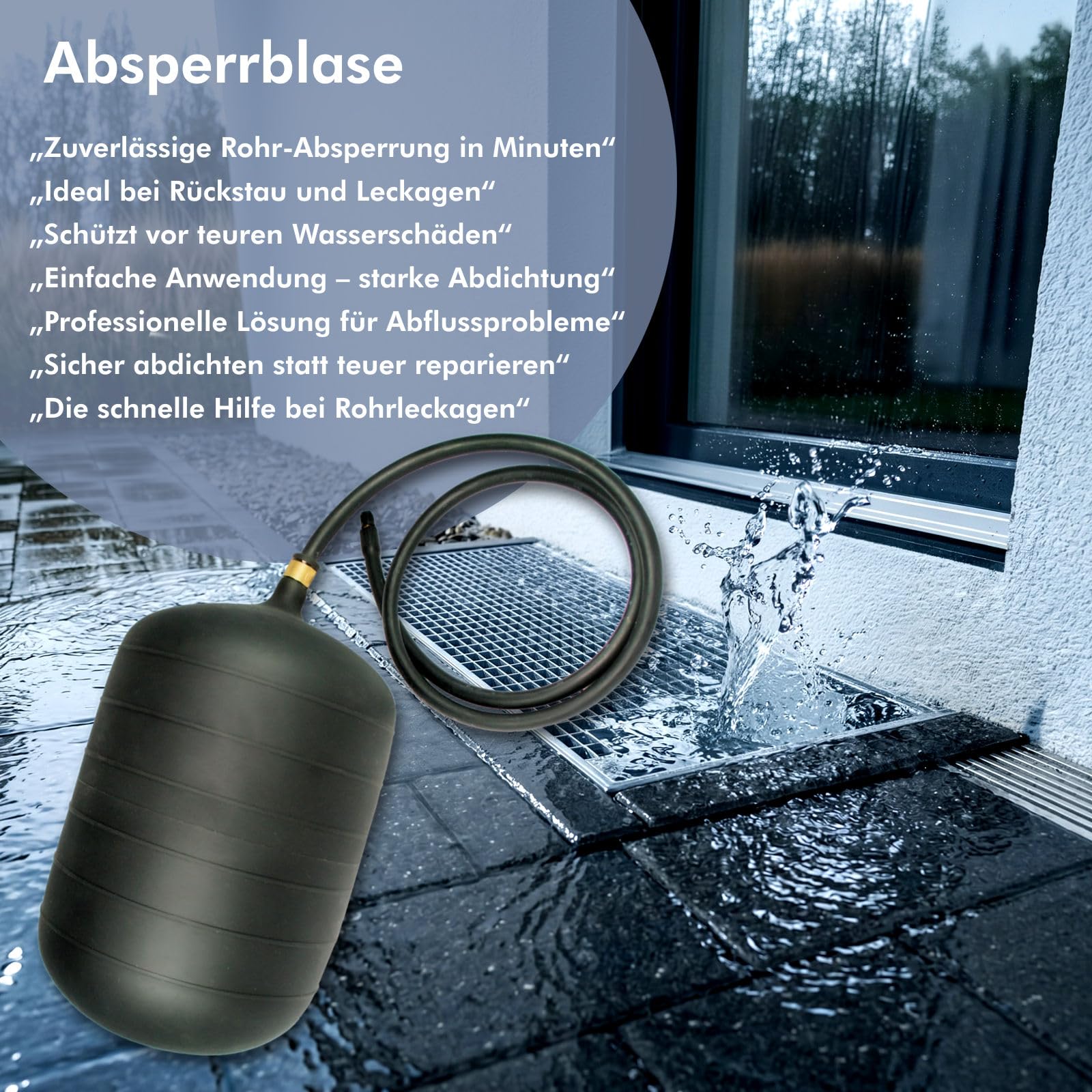 Drexl Absperrblase kurz 150 mm Ø für Rohrdurchmesser 146–175 mm – Pipe Plug, Testplug, Dichtkissen, Rohrdichtkissen mit Reifenventiladapter