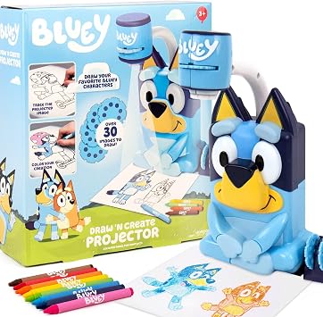 Bluey Draw N Create Projector Toy, Includes Slides to Trace & Color Scenes with Crayons, Batteries Required