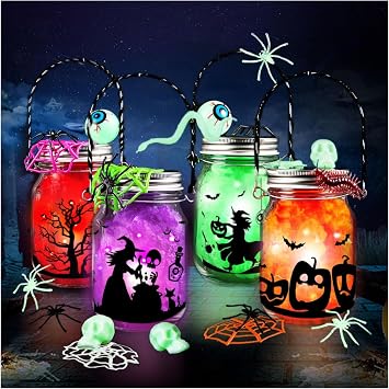 AuroTops Halloween Crafts for Kids,12 Pack Halloween Mason Jar Kit for Kids