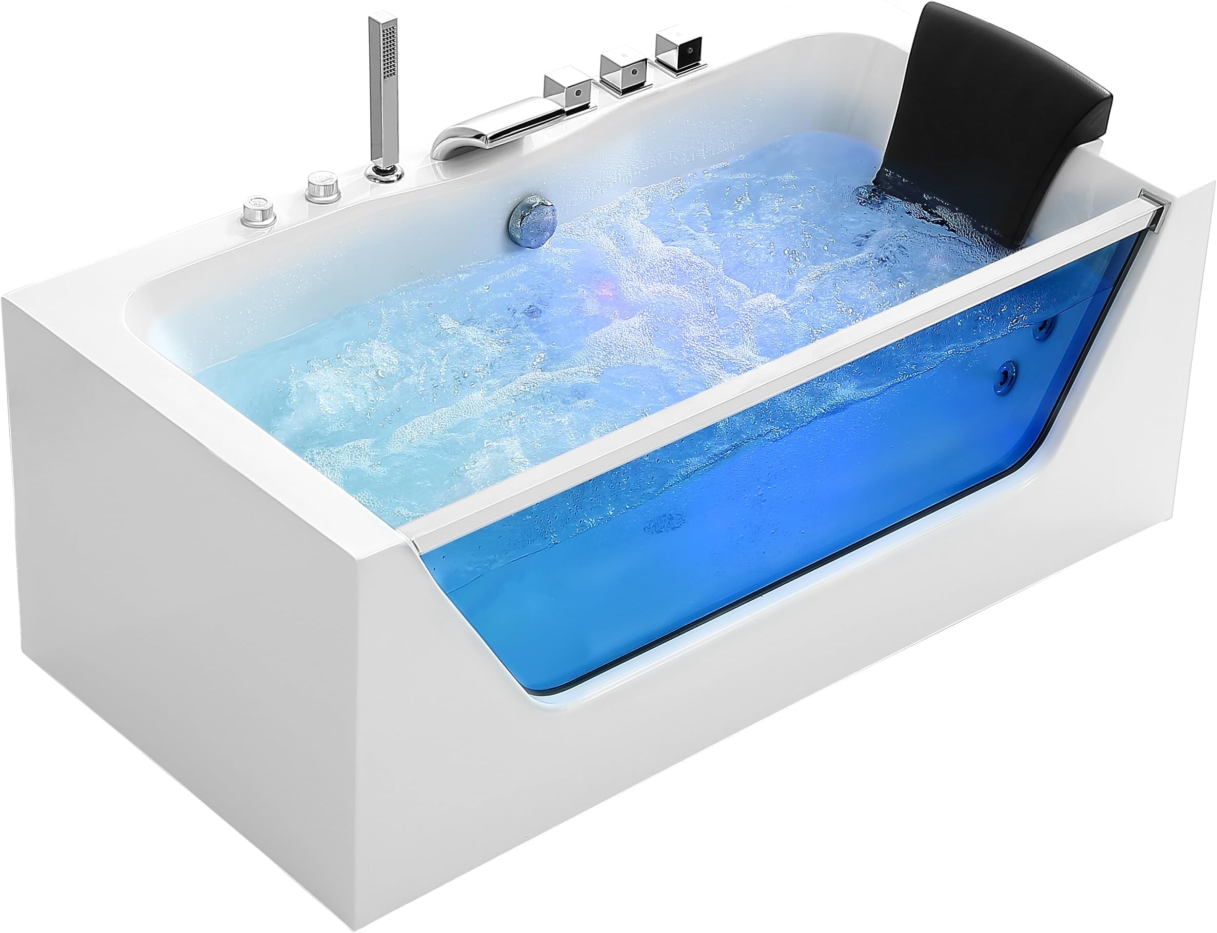 59 x 29" Whirlpool Tub,750W Acrylic Jetted Bathtub with 11 Jets,Hydromassage with Chromatherapy,3-Side Apron,58 Gallons,ETL Certified