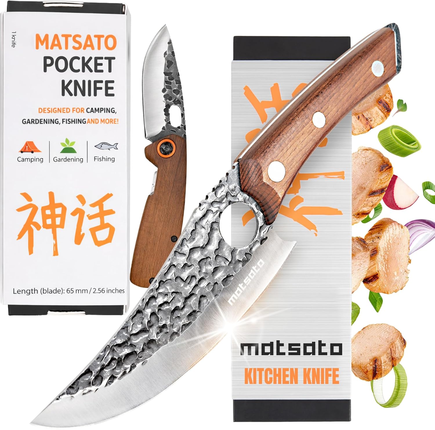 Matsato Chef & Pocket Knife Set, Japanese Steel Knife Set Folding and Kitchen knives pocket knife And Chef Knife