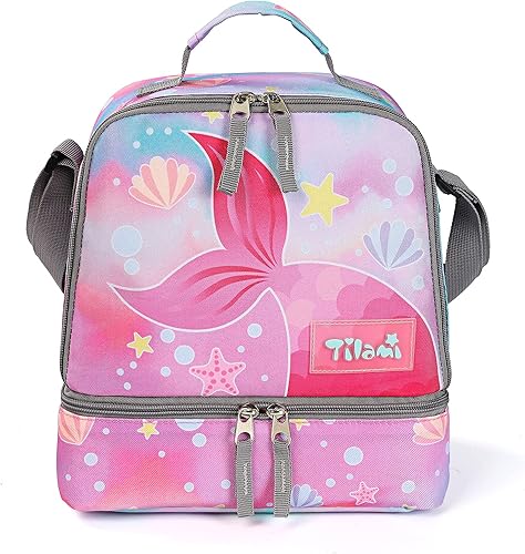 Tilami Bolsas de almuerzo aisladas con correa ajustable, bolsas enfriadoras resistentes al agua, bolsas Bento para niños pequeños, cola rosa