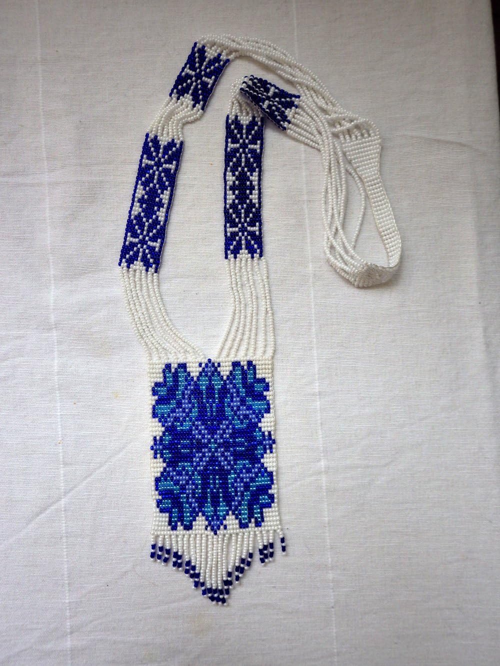 Ukrainian Beaded Winter Pattern Gerdan Necklace, Ukraine Bead Necklace, Handmade Bead Jewelry, Ukrainian Beaded Jewellery, Loom Bead Necklace