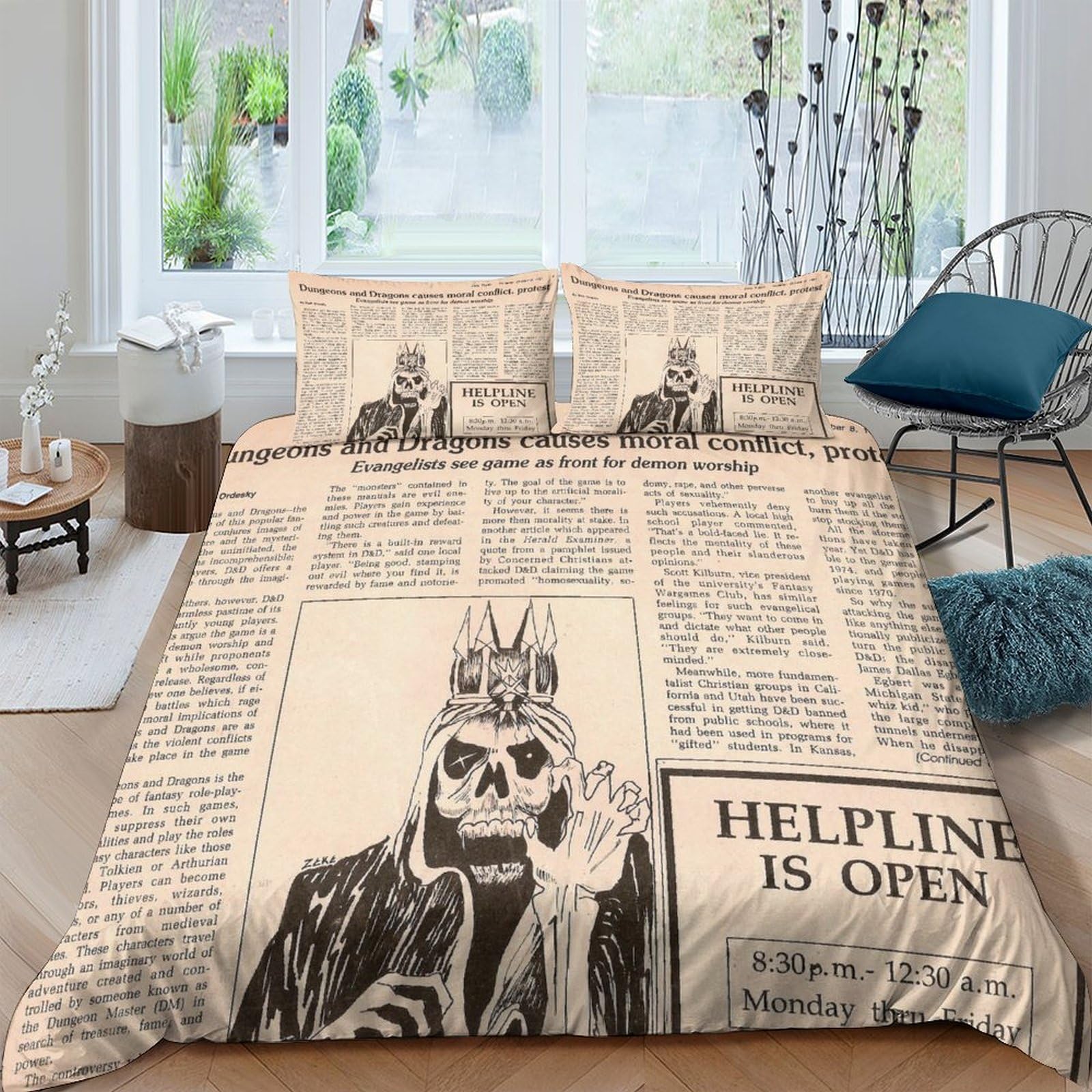 Parure de lit journal rétro motif crâne pour personnaliser une chambre d'ado