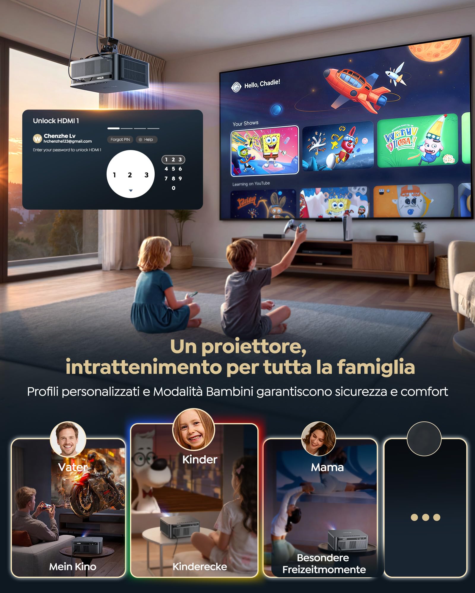 Wimius Proiettore 4K Smart TV 2+32GB Google TV 14.0 MEMC 2200 ANSI 44W Dolby AutoFocus 6D Keystone HDR10 Bluetooth WiFi
