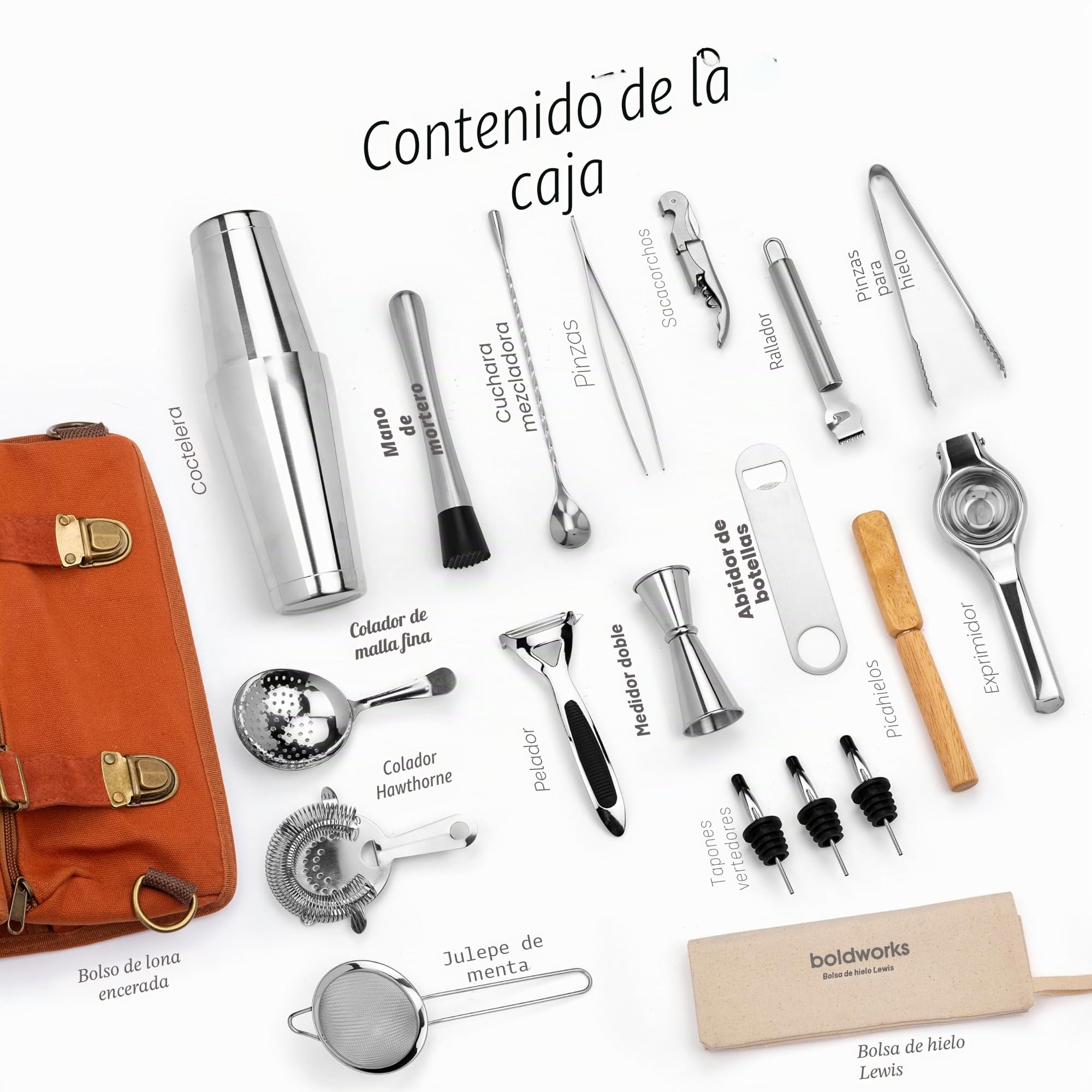 Bolsa de Camarero de Viaje, Kit de Herramientas de Camarero Profesional, Bolsa de Herramientas portátil para cóctel, Funda de Cuero con 20 Herramientas de Bar, Similar al maletín para camareros en