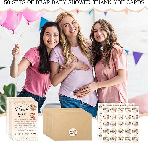 Miniatura 13 de Kisston 50 juegos de tarjetas de agradecimiento con 50 sobres y calcomanías, tarjeta de regalo de agradecimiento para baby shower, revelación