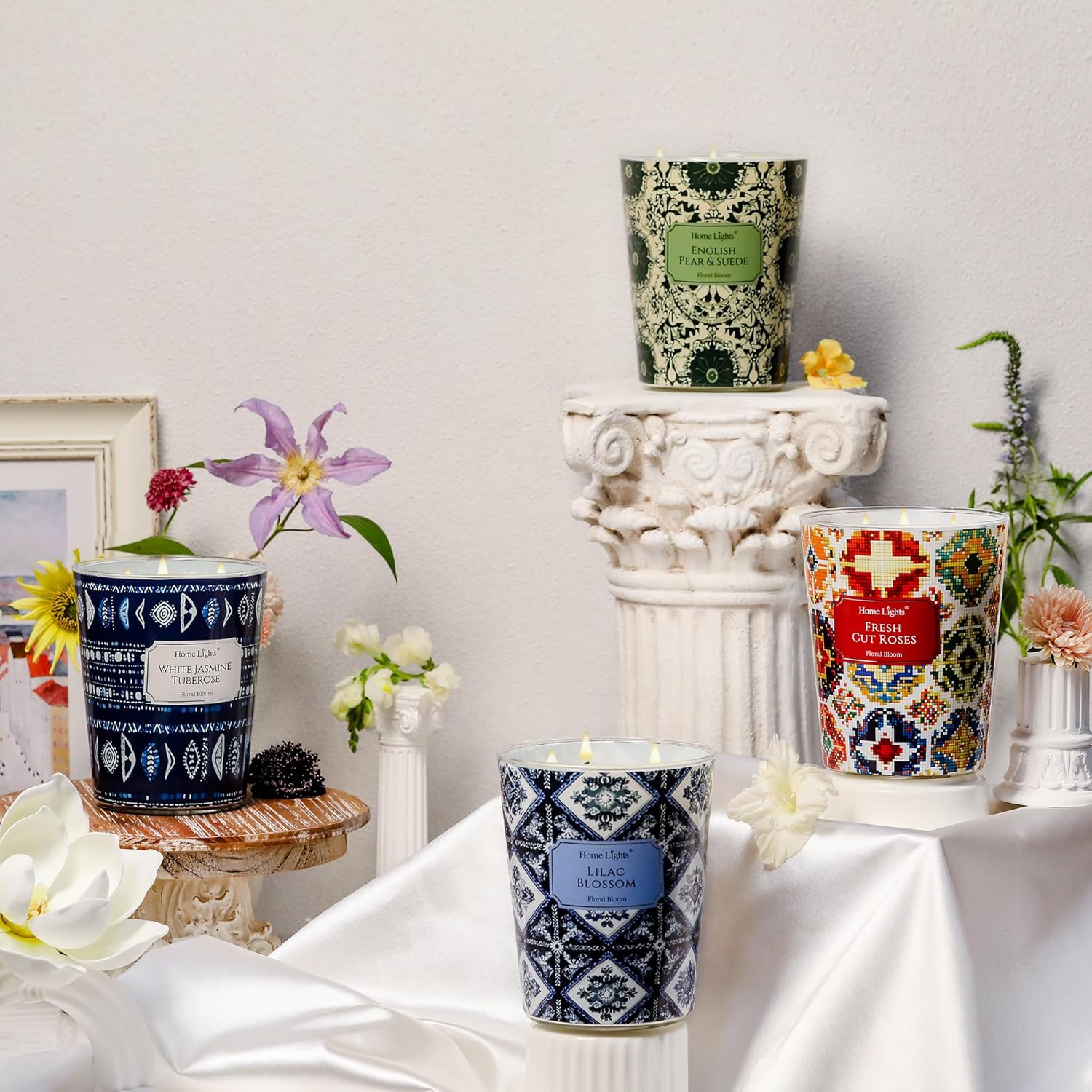 HomeLights Scented Candles | Large Jar 34 Oz Natural Soy Candle | 130 hrs Long-Lasting with 3 Wicks | Bohemian Natural for Home Decor | Gifts for Mom & Women, English Pear & Suede - Image 7