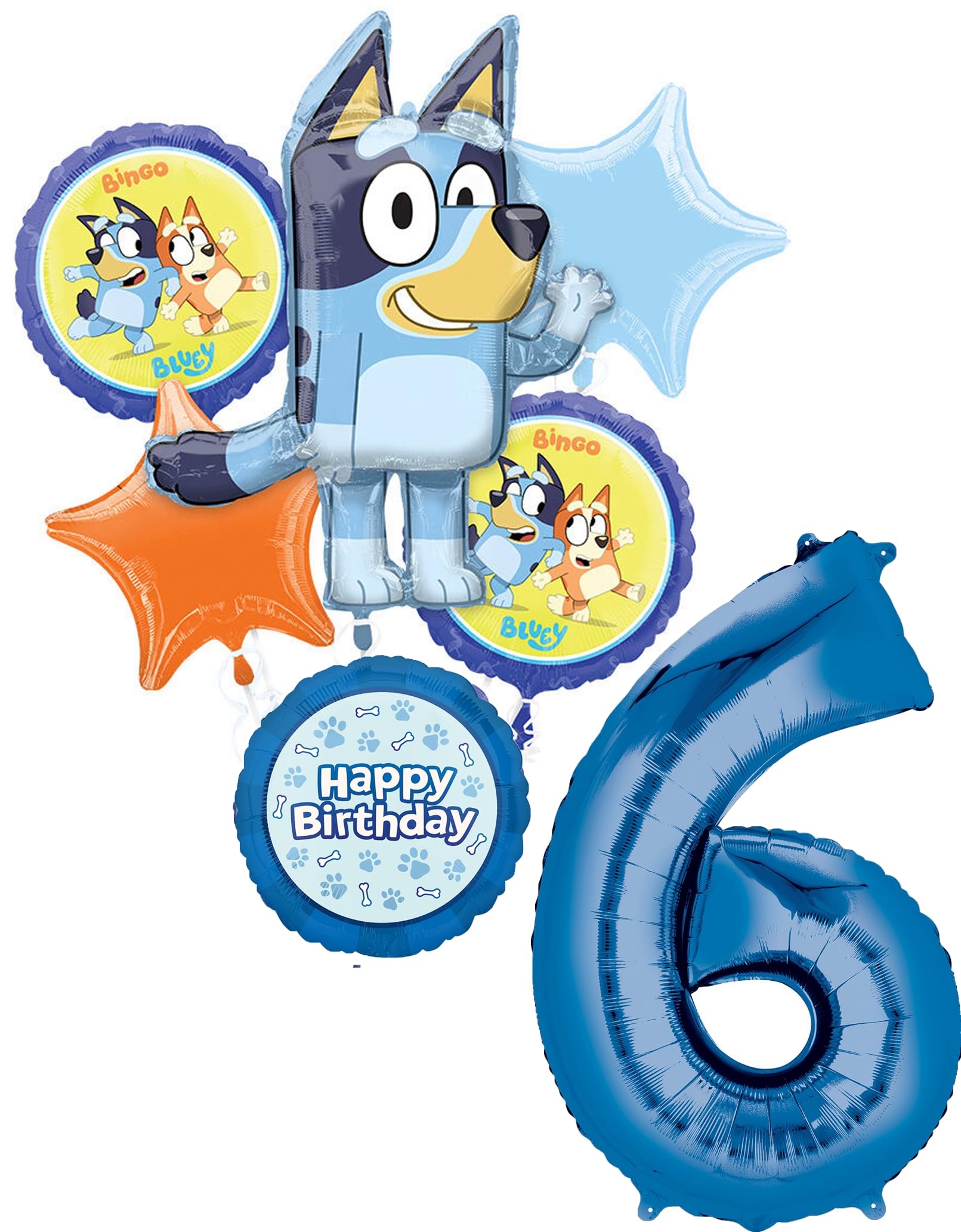 Anagram Bluey 6th Birthday Party Supplies Foil Balloon Bouquet Decorations