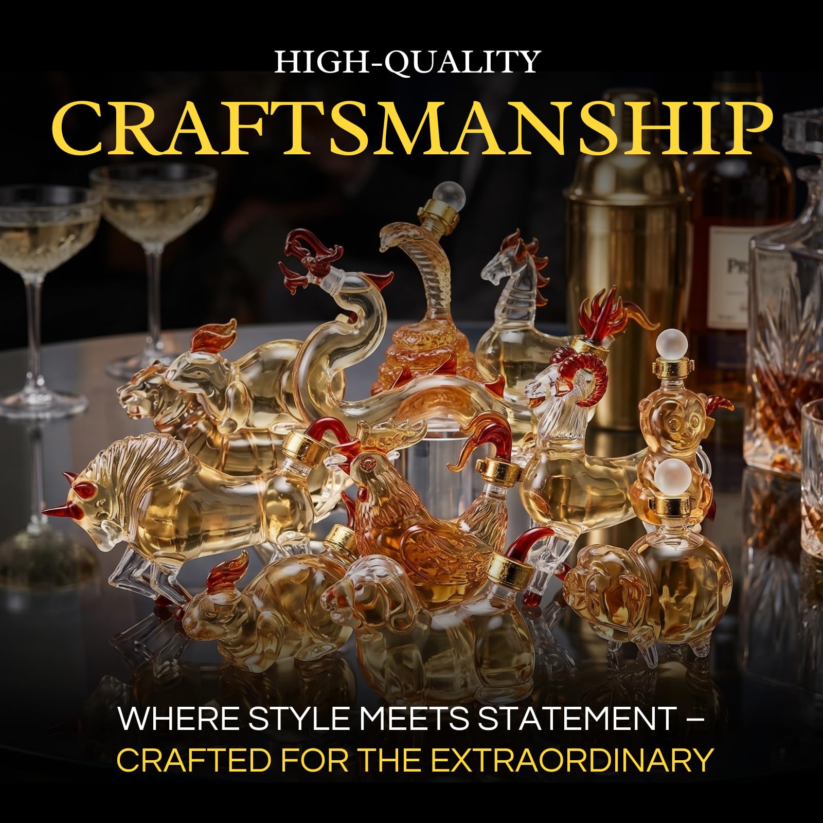12 Chinese Zodiac Wine & Whiskey Decanter Set | Set of 12