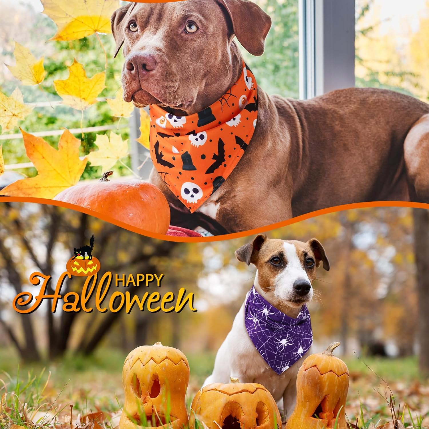 Silkfly 50 Pcs Halloween Dog Bandanas Bulk Triangle Dog Kerchief Set with Pumpkin Spider Pattern for Pet Costume Accessories(L)