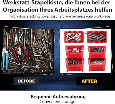 Workshop Stacking Box PP Plastic Display Box Stacking Box Storage Boxes for Tool Wall Storage Box Sorting Box Red Pack of 10 115 x 80 mm