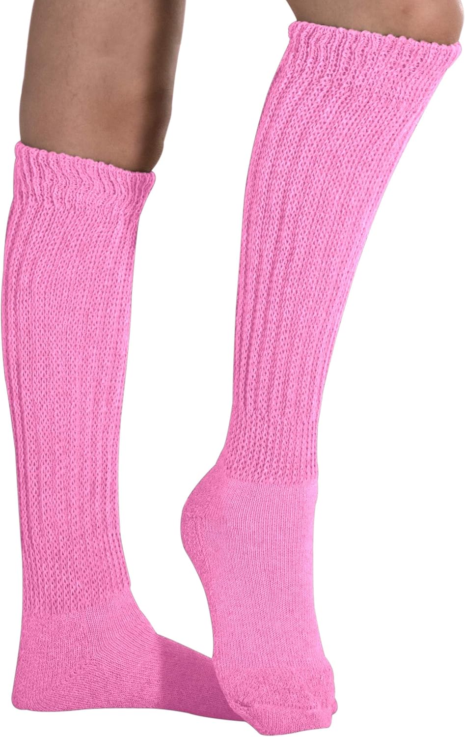 MDR Women's Extra Long Extra Heavy Slouch Socks - 12 Pairs Size 9-11 - Made in USA (12 Pink)