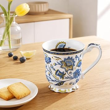 Bone China Coffee Mug, 11.8 oz Floral Coffee Tea Cup for Women Men Mom