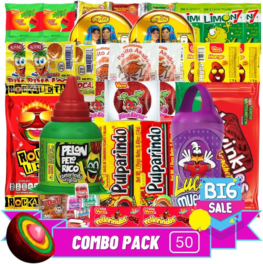 Las Posadas Mex. LLC Mexican Candy Assortment (50 Counts) – Mexican Candies – Spicy, Sweet, Sour Dulces Mexicanos Assortment Pack – Authentic Mexican Snacks for Kids and Adults (La Guera 50)