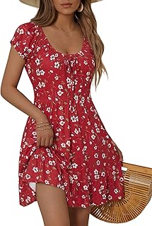 Teen Petite Women Floral Short Summer Mini Dresses with Pockets Cute Milkmaid Sundress - Buy now