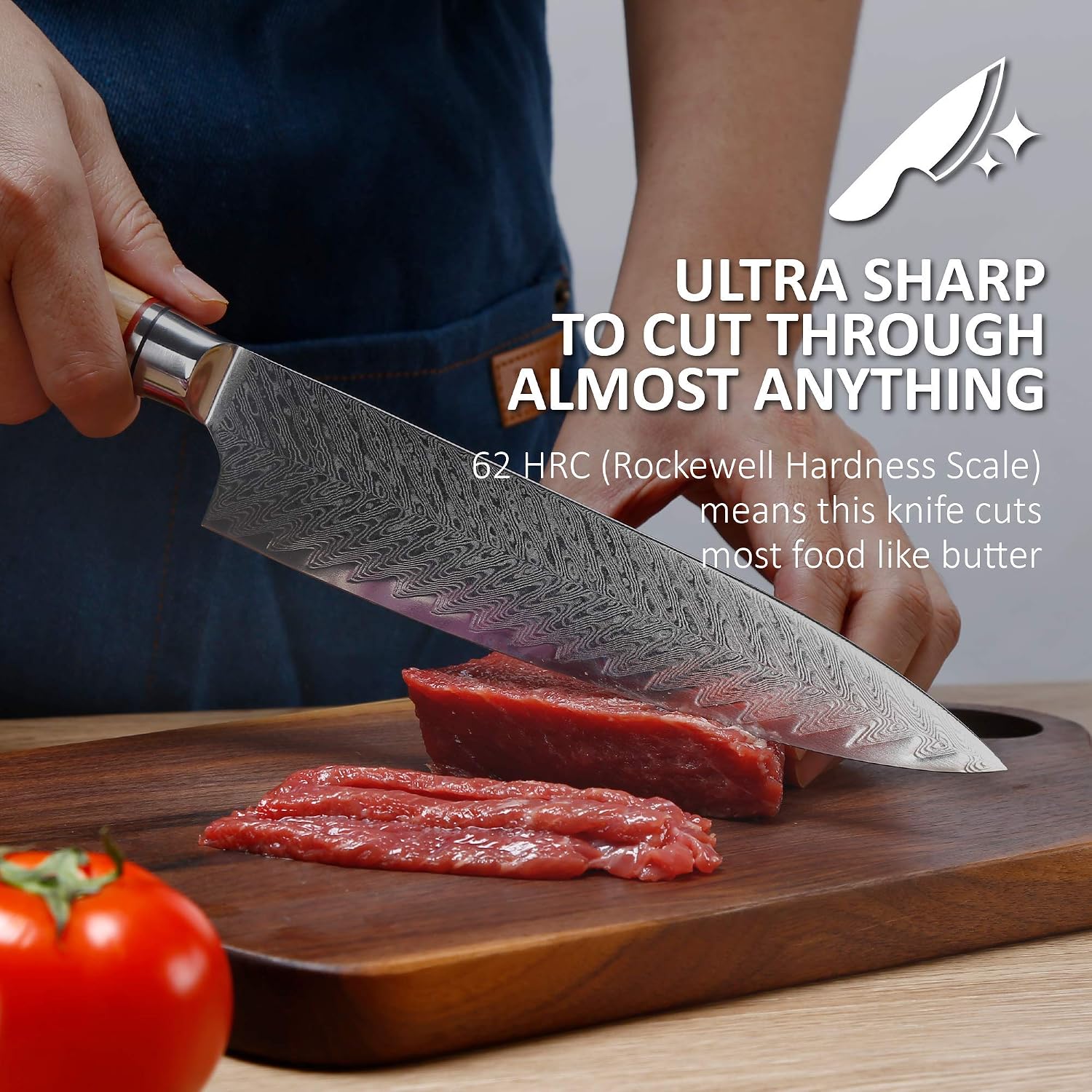 Master Maison Authentic 8" Damascus Steel Chef Knife With Full-Tang Wood Handle, Sheath, Sharpening Stone, Storage Box, & Drying Cloth | AUS-10 Japanese Ultra Sharp Stainless Steel Chef's Knife Set