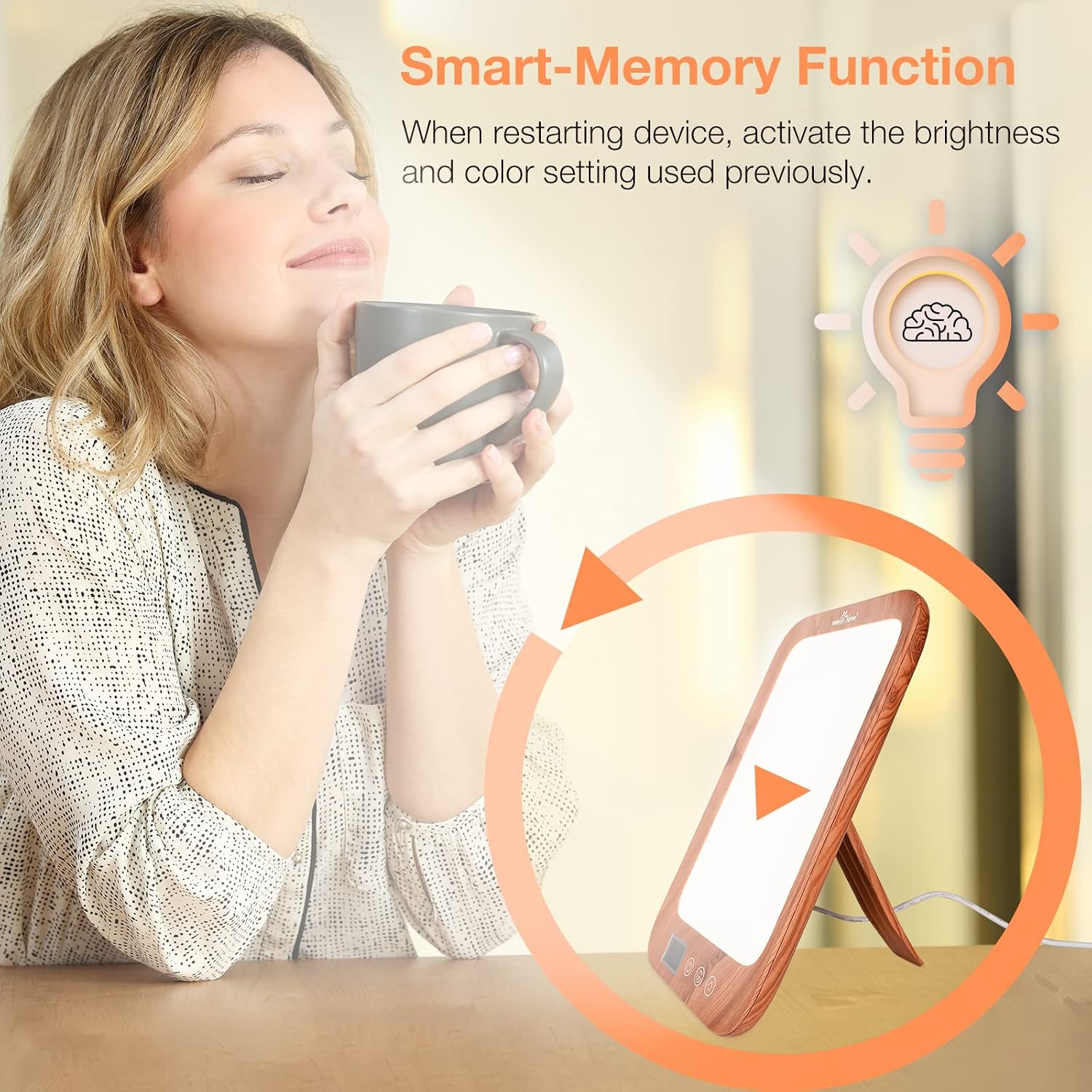 Easy@Home Light Therapy Lamp UV-Free LED Light Therapy Energy Lamp with 10000 Lux | Sun Lamp with 3 Color Adjustable Brightness Levels Timer Memory Function | ELT-492-WG Wood