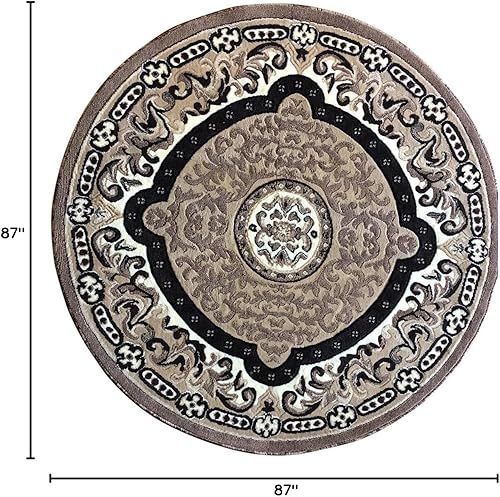 Miniatura 3 de Tapete persa redondo tradicional para zona, diseño de Americana 101 (4 pies x4 pies, redondo), Poliéster & Mezcla de poliéster, Beige