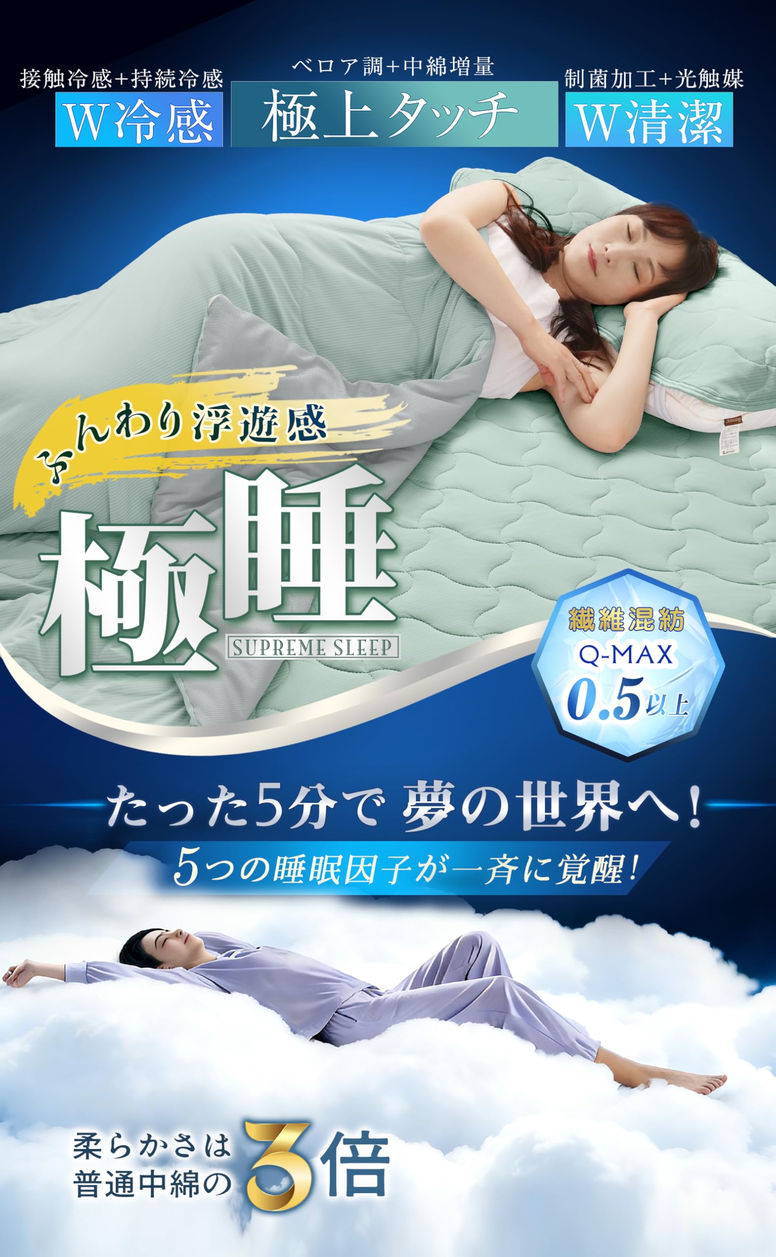 Amazon｜【ひんやりもちもち感+極上睡眠】冷感 敷きパッド シングル 夏